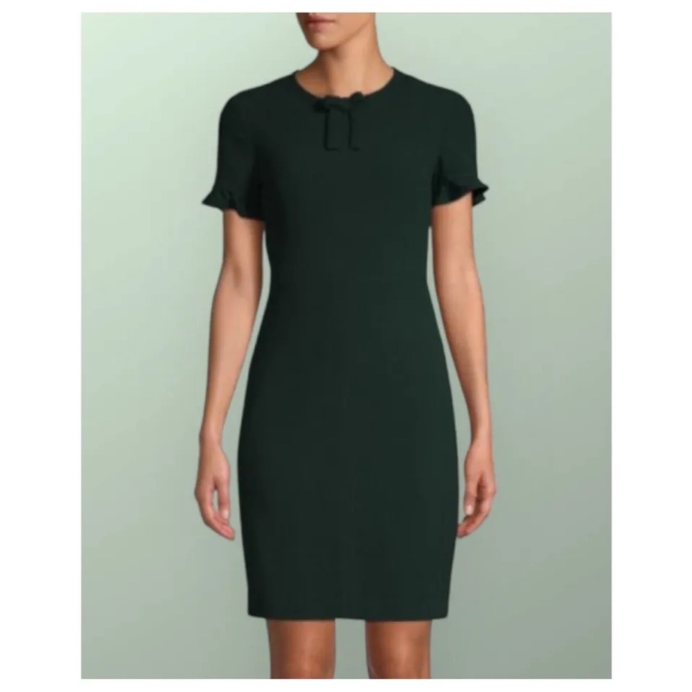NWT Karl Lagerfeld Paris Dark Green Ruffle Sleeve Bow Dress